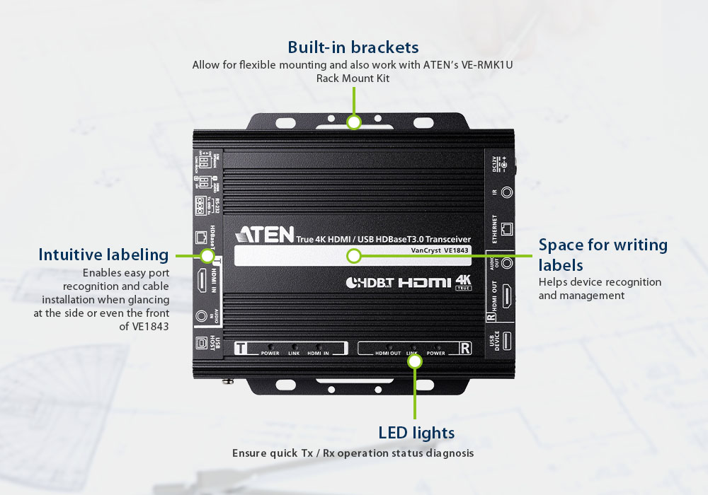 Aten VE1843 True 4K HDMI/USB HDBaseT 3.0 Transceiver