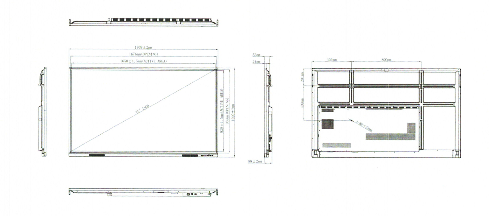 sơ đồ kỹ thuật màn hình tương tác BOE P75HE 75 inch