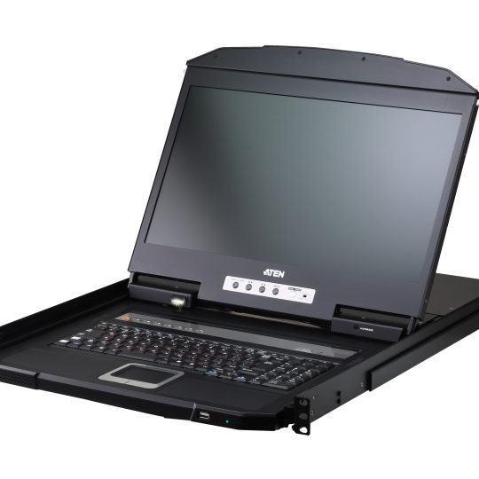 1-Bộ chuyển mạch KVM qua IP 8 cổng USB HDMI gắn ray đơn cho màn hình LCD FHD rộng, truy cập chia sẻ cục bộ/từ xa CL3708i